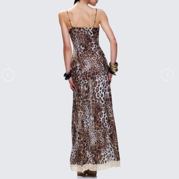 Finesse Sleeveless Lace Cut out Leopard Print Maxi Dress Brown Size XS - Picture 9 of 13